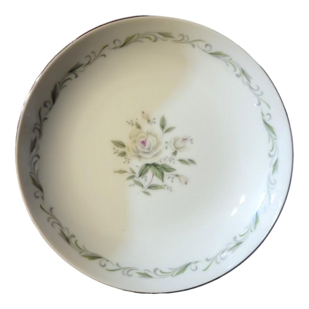 1 Vtg Bowl Dish Romance Diamond China Pink Roses Platinum Rim Floral